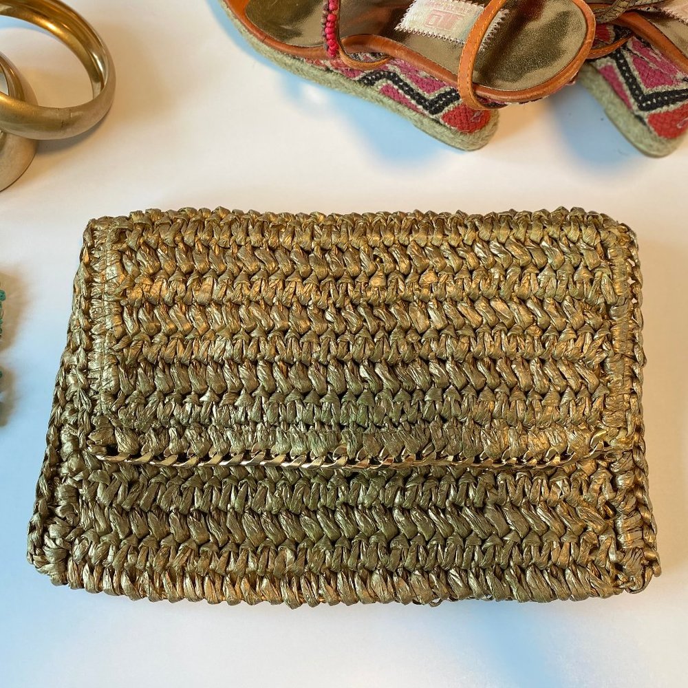 H&M Metallic Gold Straw Clutch Bag